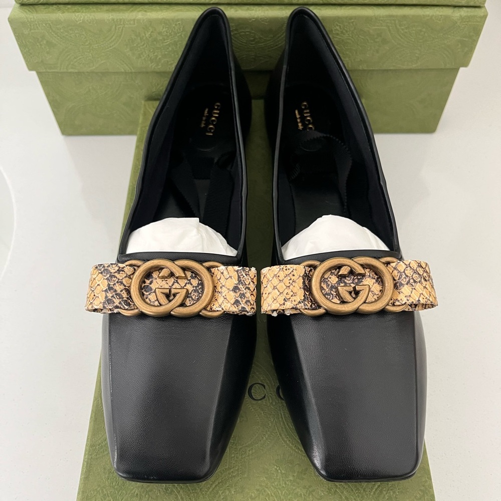 GUCCI Malaga Snakeskin Interlocking GG Leather Ballet Woman Flats